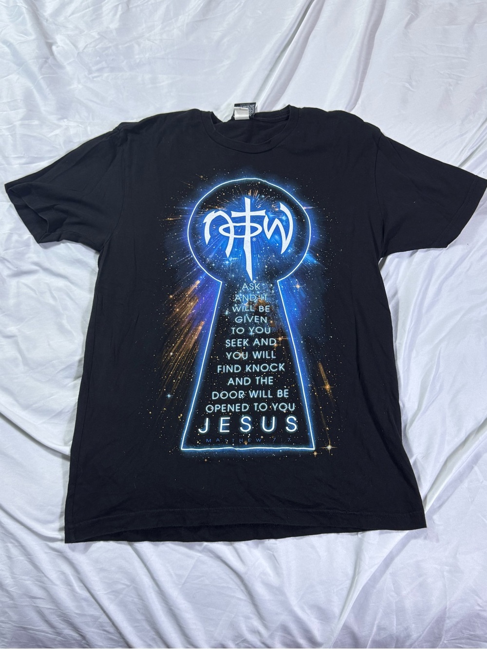 Not of this World Jesus Keyhole Graphic Tee - Matthew 7 Christian